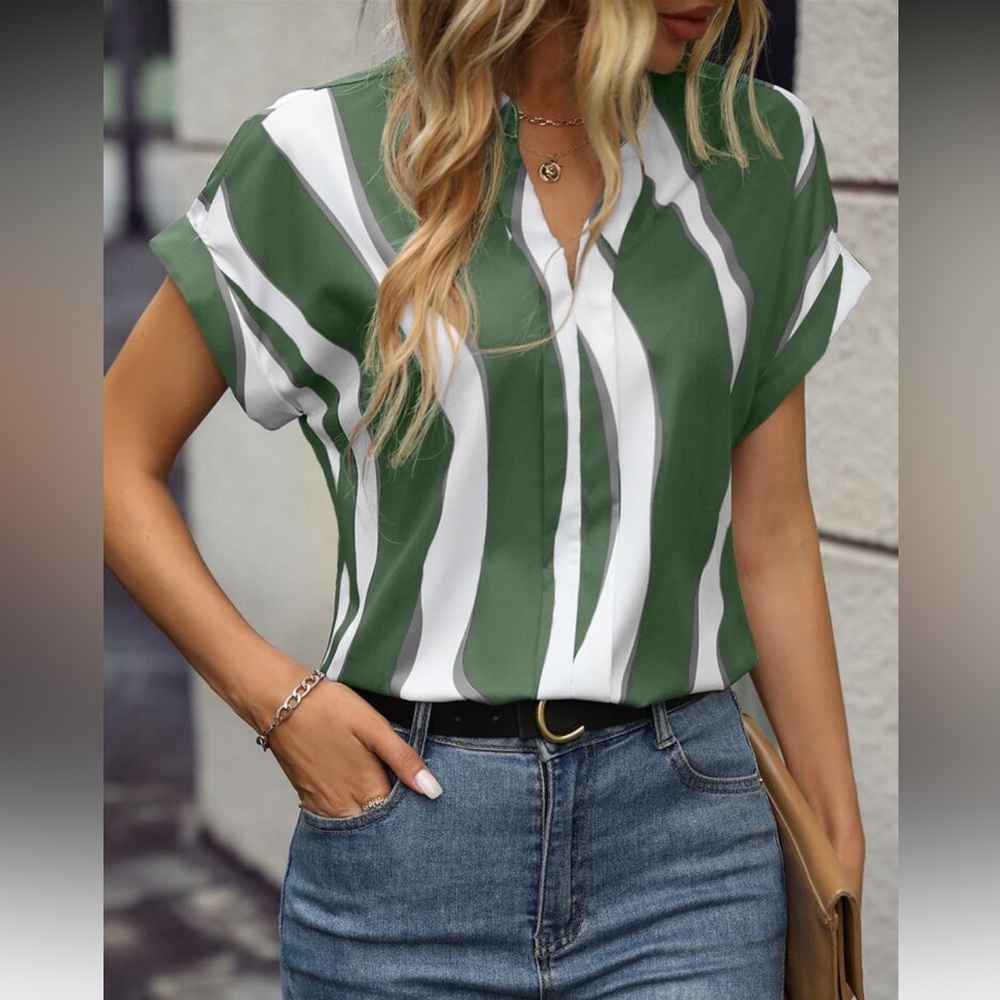 SHEIN Green and White Button Down Shirt